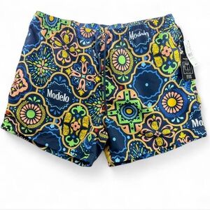 Pacsun Modelo Beer Graphic Swim Trunks Colorful Tile Print Drawstring Mens L NWT